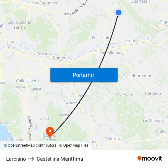 Larciano to Castellina Marittima map