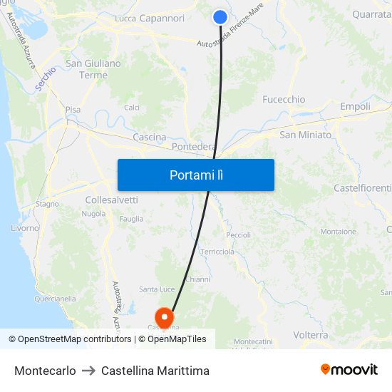 Montecarlo to Castellina Marittima map