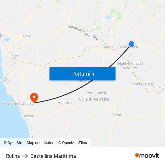Rufina to Castellina Marittima map