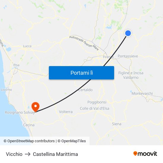Vicchio to Castellina Marittima map