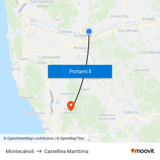 Montecalvoli to Castellina Marittima map