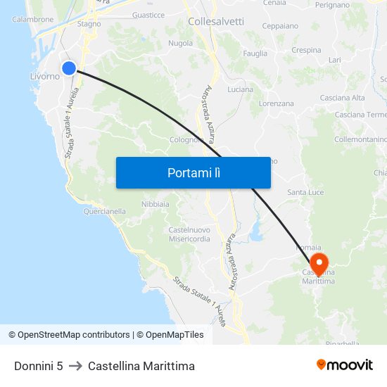 Donnini 5 to Castellina Marittima map