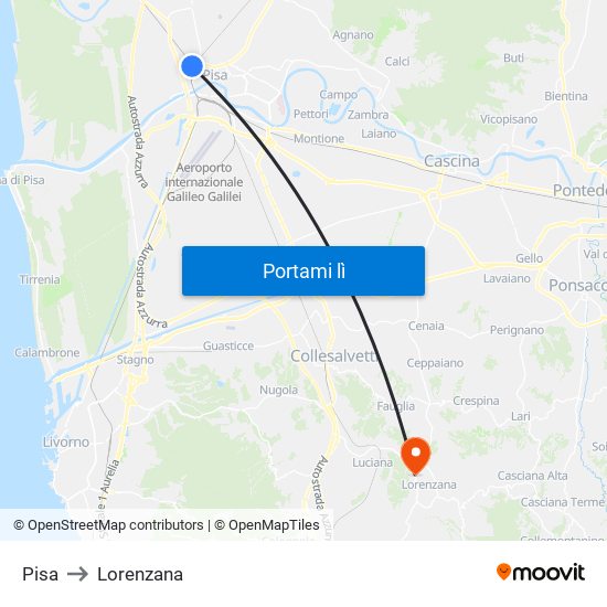 Pisa to Lorenzana map