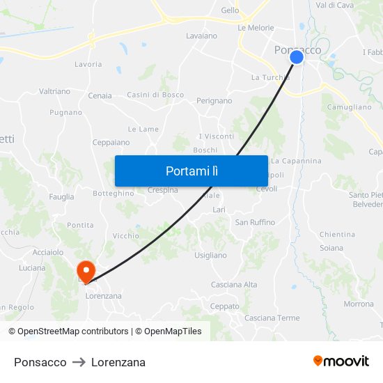 Ponsacco to Lorenzana map