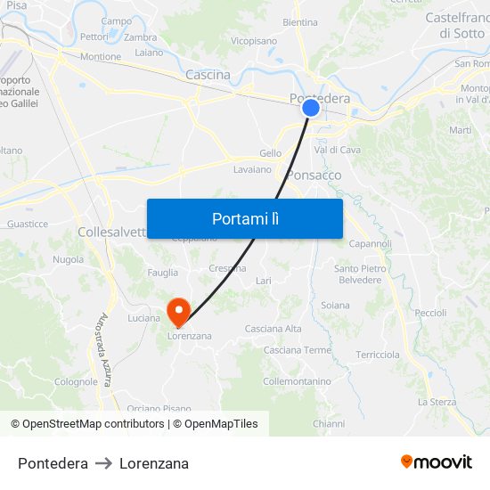 Pontedera to Lorenzana map