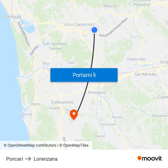 Porcari to Lorenzana map