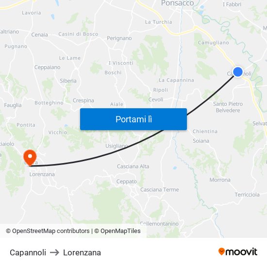 Capannoli to Lorenzana map