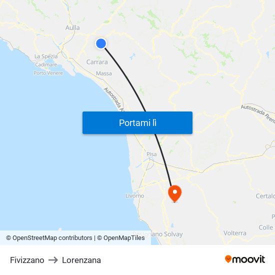 Fivizzano to Lorenzana map