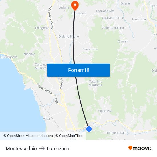 Montescudaio to Lorenzana map