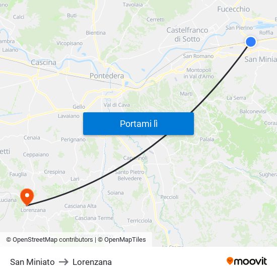 San Miniato to Lorenzana map