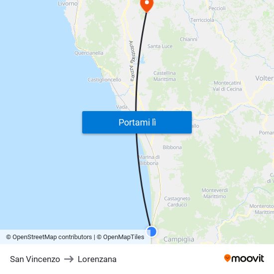 San Vincenzo to Lorenzana map