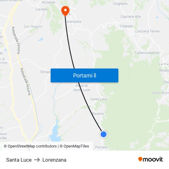 Santa Luce to Lorenzana map