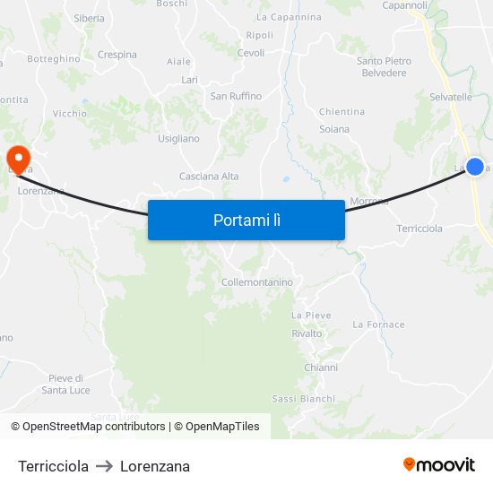 Terricciola to Lorenzana map