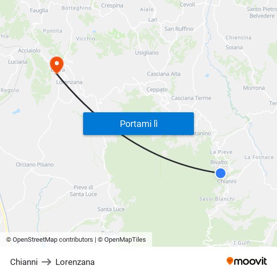 Chianni to Lorenzana map