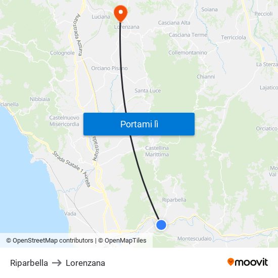 Riparbella to Lorenzana map