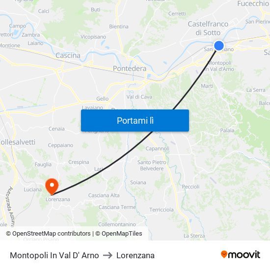 Montopoli In Val D' Arno to Lorenzana map