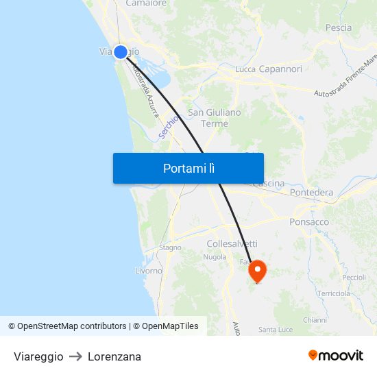 Viareggio to Lorenzana map