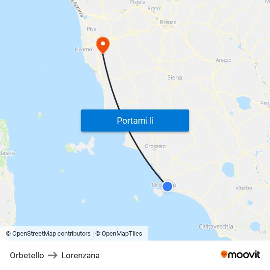 Orbetello to Lorenzana map