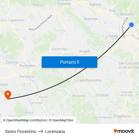 Sesto Fiorentino to Lorenzana map