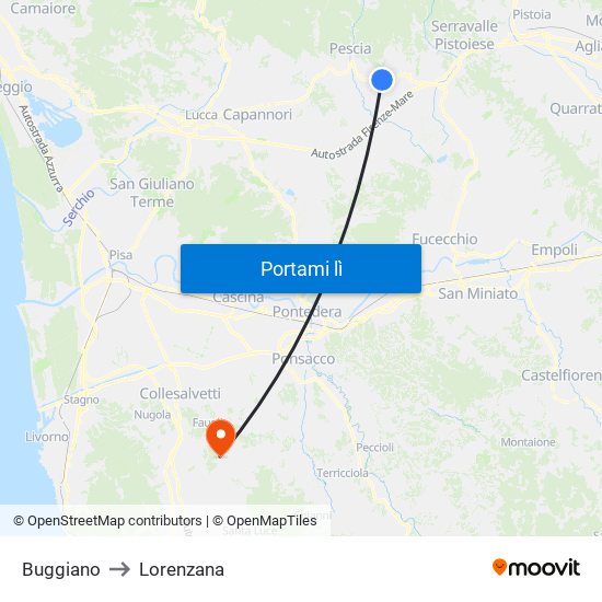 Buggiano to Lorenzana map