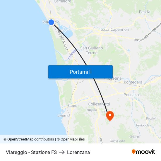 Viareggio Stazione FS to Lorenzana map