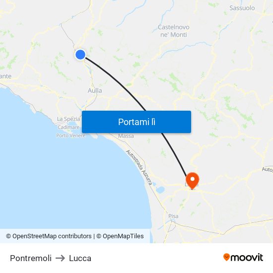 Pontremoli to Lucca map