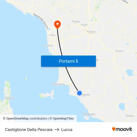 Castiglione Della Pescaia to Lucca map