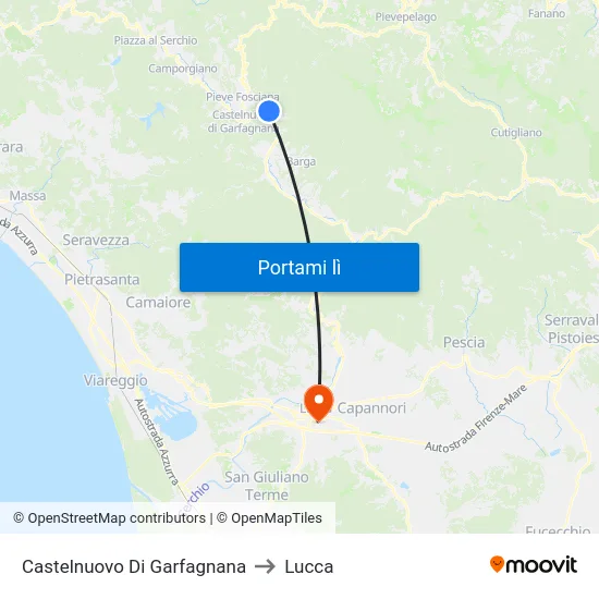 Castelnuovo Di Garfagnana to Lucca map