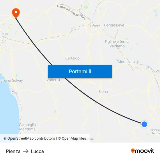 Pienza to Lucca map
