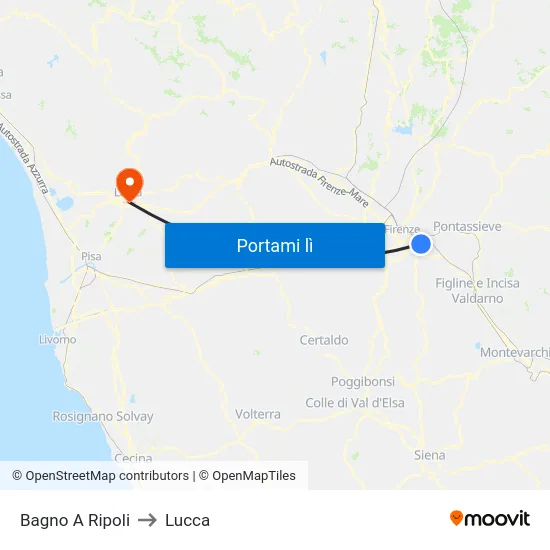 Bagno A Ripoli to Lucca map
