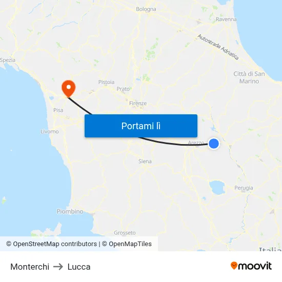Monterchi to Lucca map