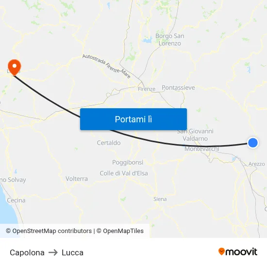 Capolona to Lucca map