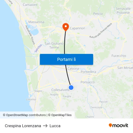 Crespina Lorenzana to Lucca map