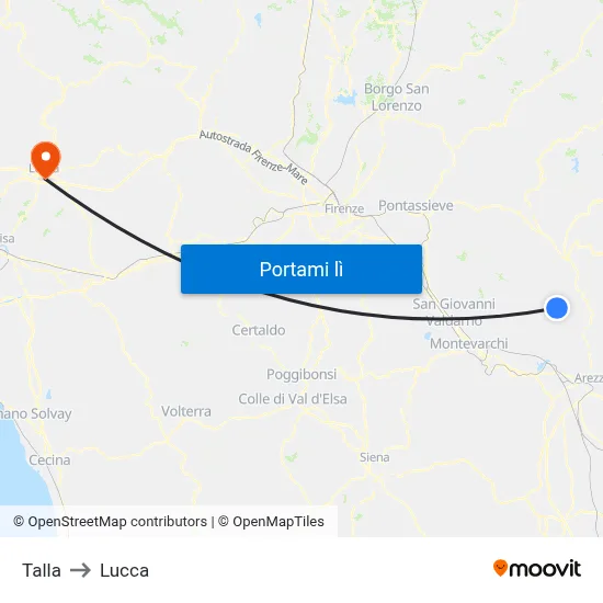 Talla to Lucca map