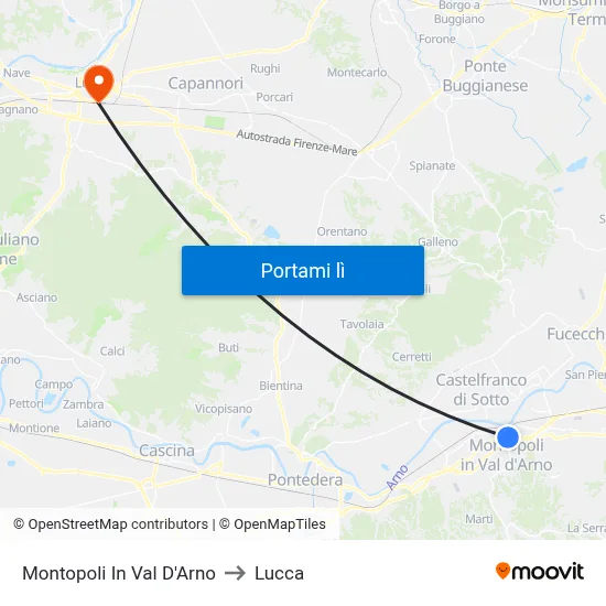 Montopoli In Val D'Arno to Lucca map