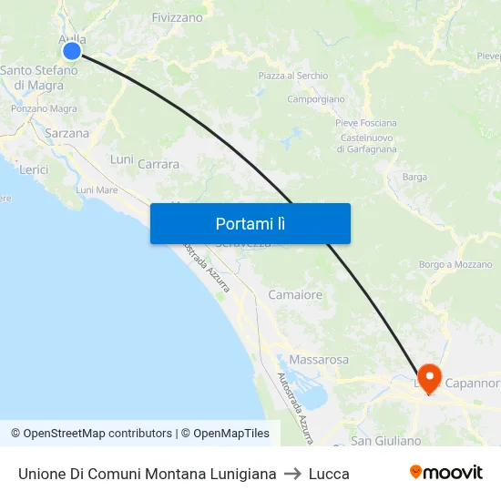 Unione Di Comuni Montana Lunigiana to Lucca map