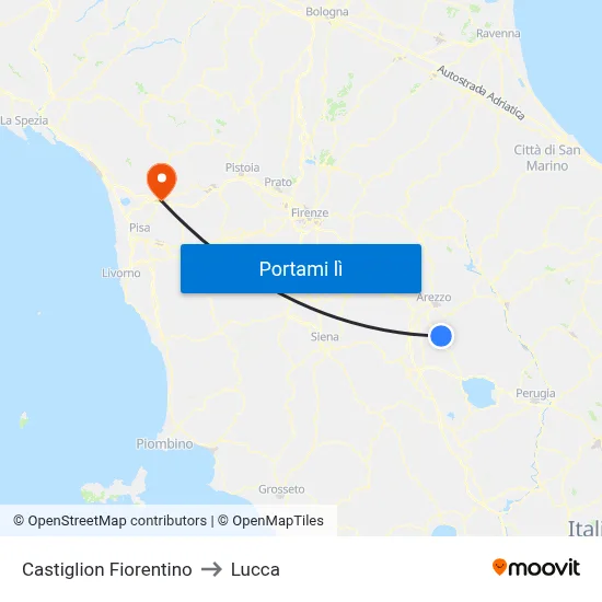 Castiglion Fiorentino to Lucca map