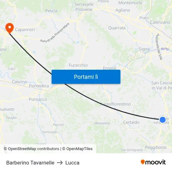 Barberino Tavarnelle to Lucca map