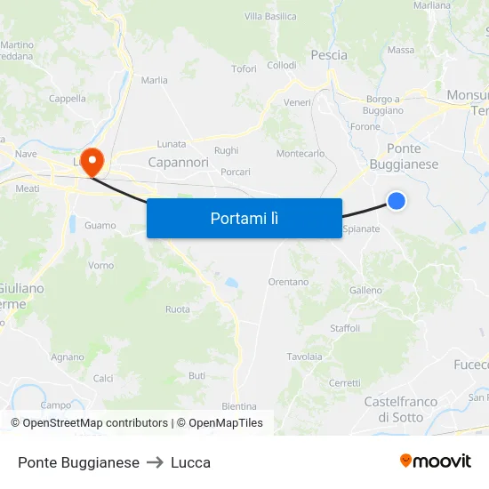 Ponte Buggianese to Lucca map