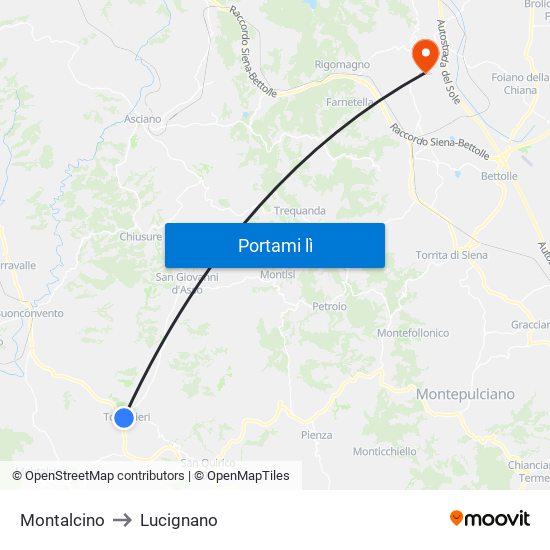 Montalcino to Lucignano map