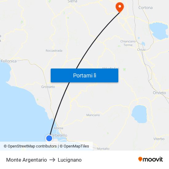 Monte Argentario to Lucignano map