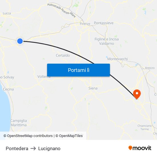 Pontedera to Lucignano map