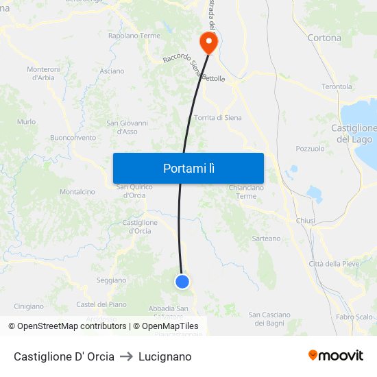 Castiglione D' Orcia to Lucignano map