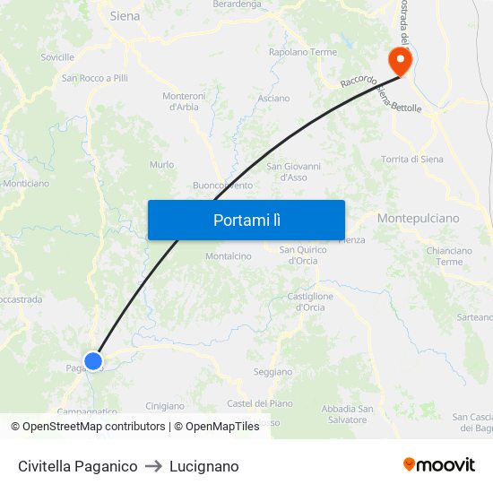 Civitella Paganico to Lucignano map