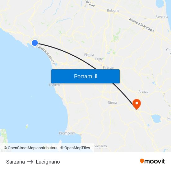 Sarzana to Lucignano map