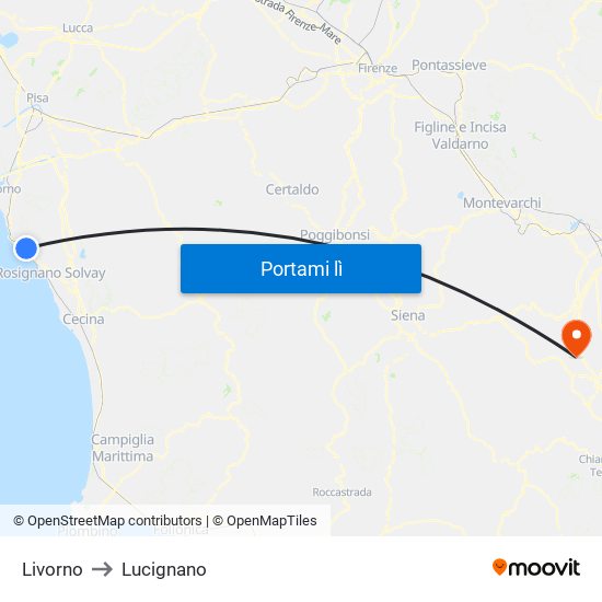 Livorno to Lucignano map