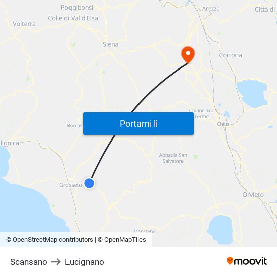 Scansano to Lucignano map