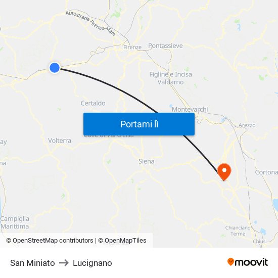 San Miniato to Lucignano map