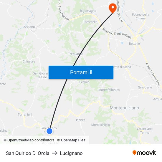 San Quirico D' Orcia to Lucignano map