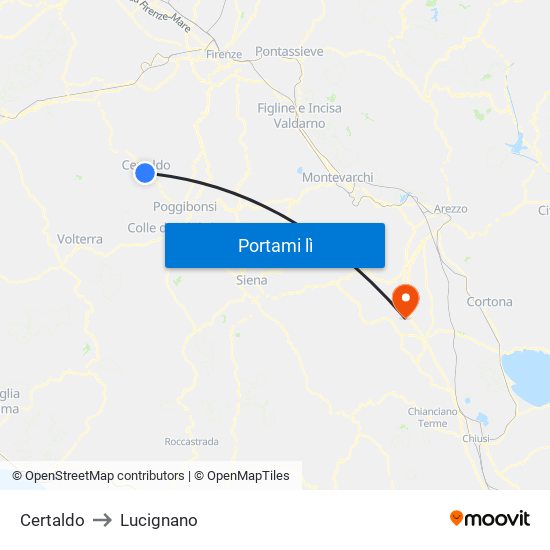 Certaldo to Lucignano map